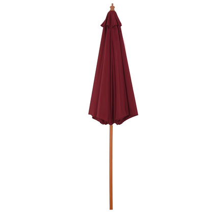 2.5x2.5m Garden Umbrella with Red Polyester Windproof Canopy and Wooden Pole
