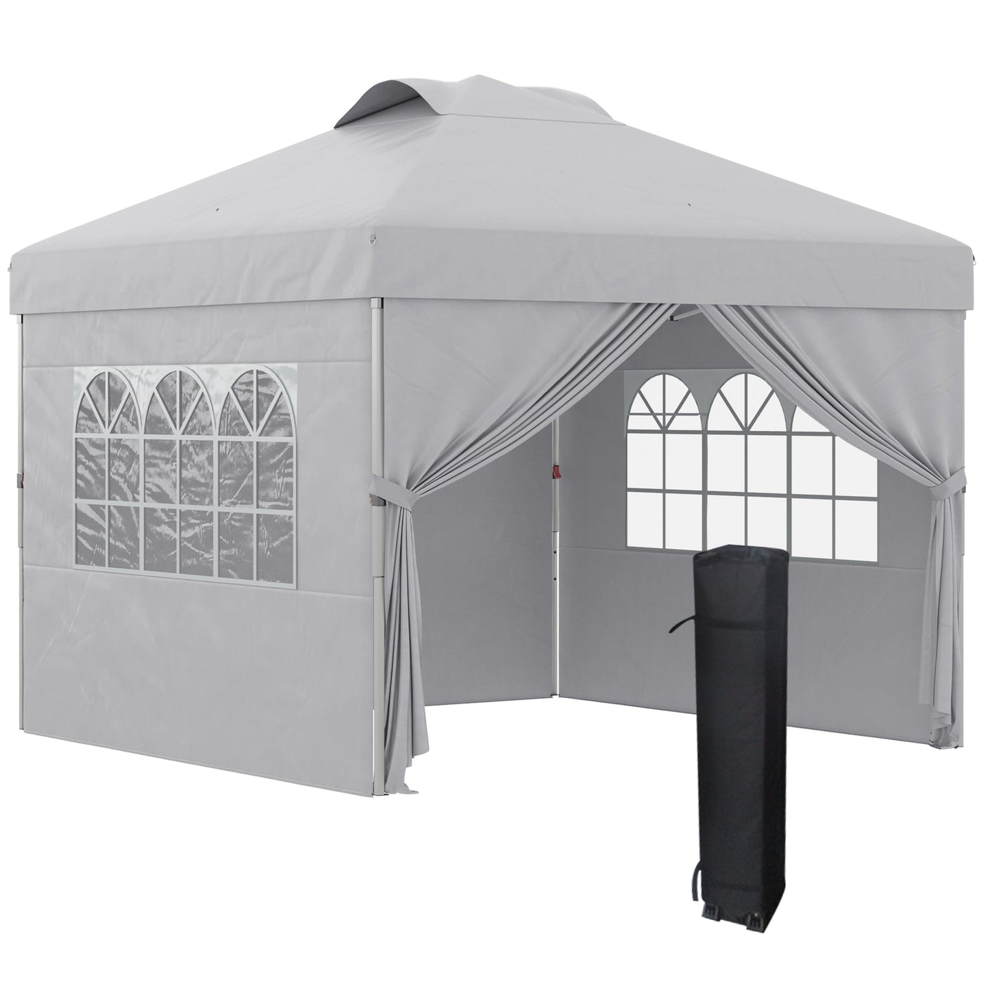 3x3m Folding Gazebo with 3-Level Adjustable Height, Windows and Carry Bag, Light Grey
