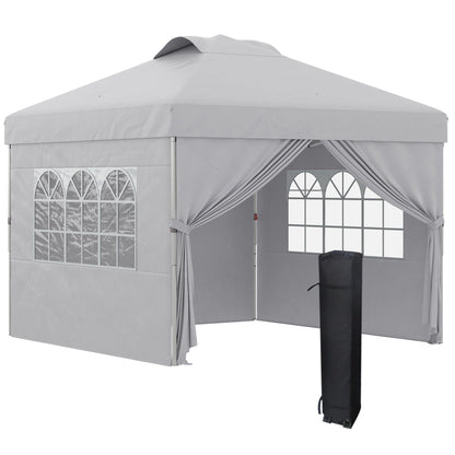 3x3m Folding Gazebo with 3-Level Adjustable Height, Windows and Carry Bag, Light Grey