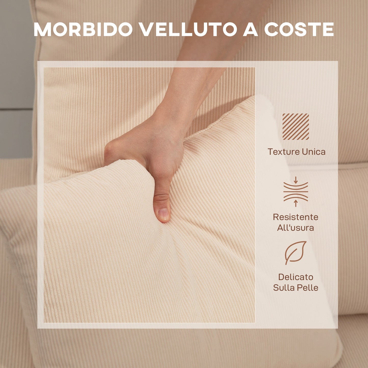 Corner Sofa Bed with Storage, Corduroy Upholstery and 2 Cushions, 205x135x76 cm, Beige