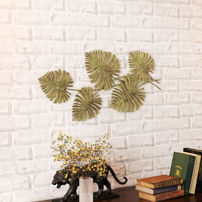 5-Leaf Monstera Wall Art in Gold Metal with Mounting Hardware Included, 83 x 2.5 x 39 cm