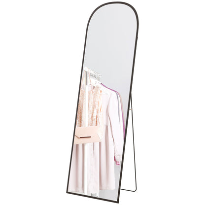 Modern Floor and Wall Mirror in Aluminum Alloy with Folding Stand, 50x161.5cm, Black
