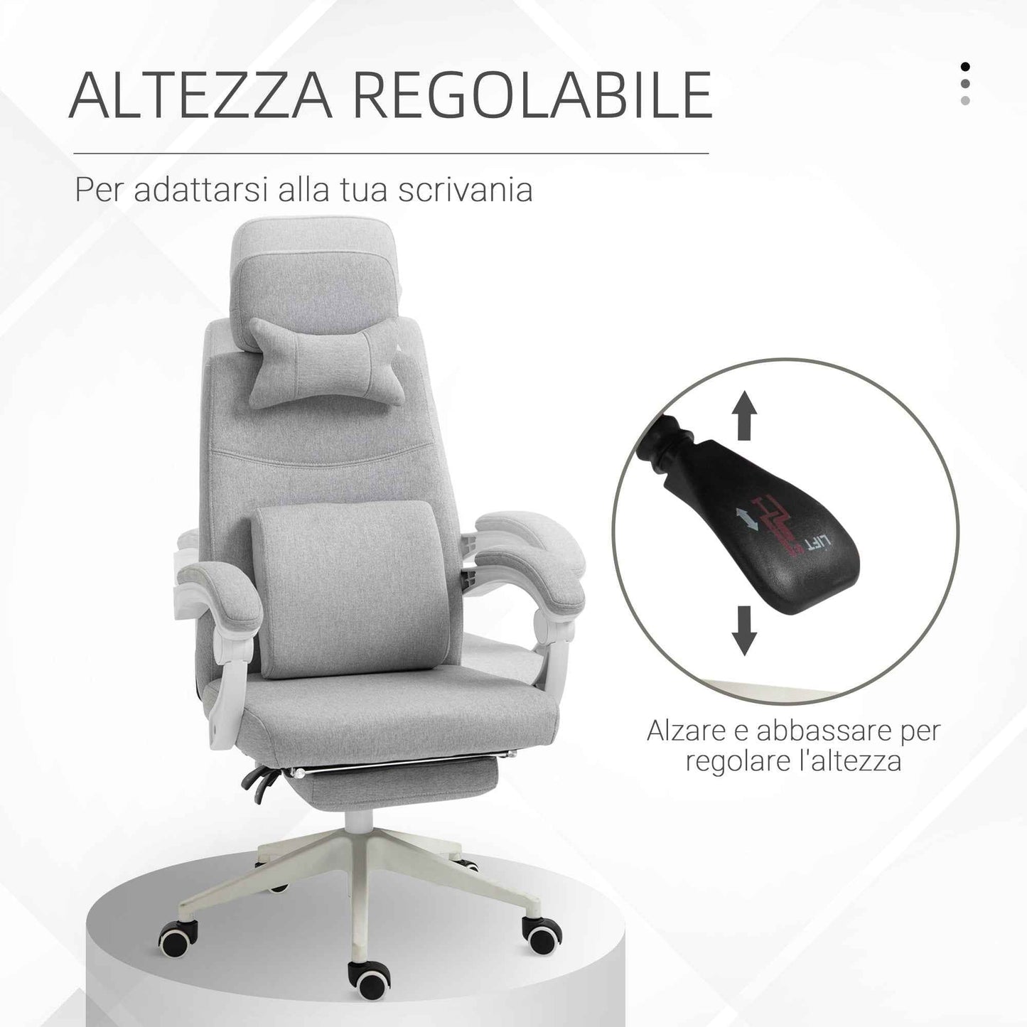 Ergonomic Office Chair, Desk Chair with Wheels, Lumbar Cushion, Removable Headrest and Footrest, Grey 62x68x117-127cm