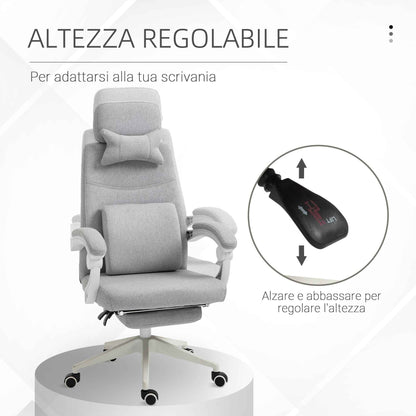 Ergonomic Office Chair, Desk Chair with Wheels, Lumbar Cushion, Removable Headrest and Footrest, Grey 62x68x117-127cm
