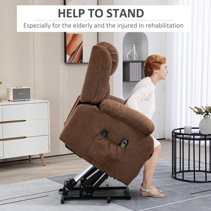 Lift Relax Chair with Remote Control, Massaging and Reclining in Fabric, Brown