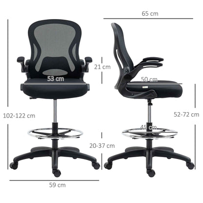 Office Chair with Lumbar Support, Adjustable Height and Flip-Up Armrests, 59x65x102-122 cm, Black