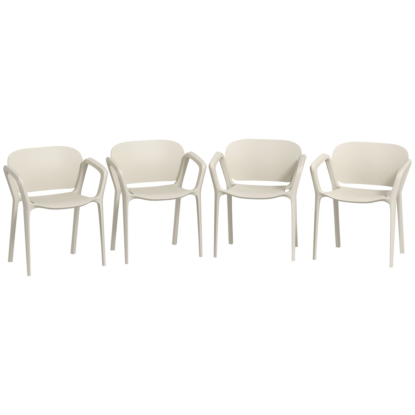 Set of 4 Stackable Garden Chairs in PP with Modern Design with Armrests 60x56x75 cm, White