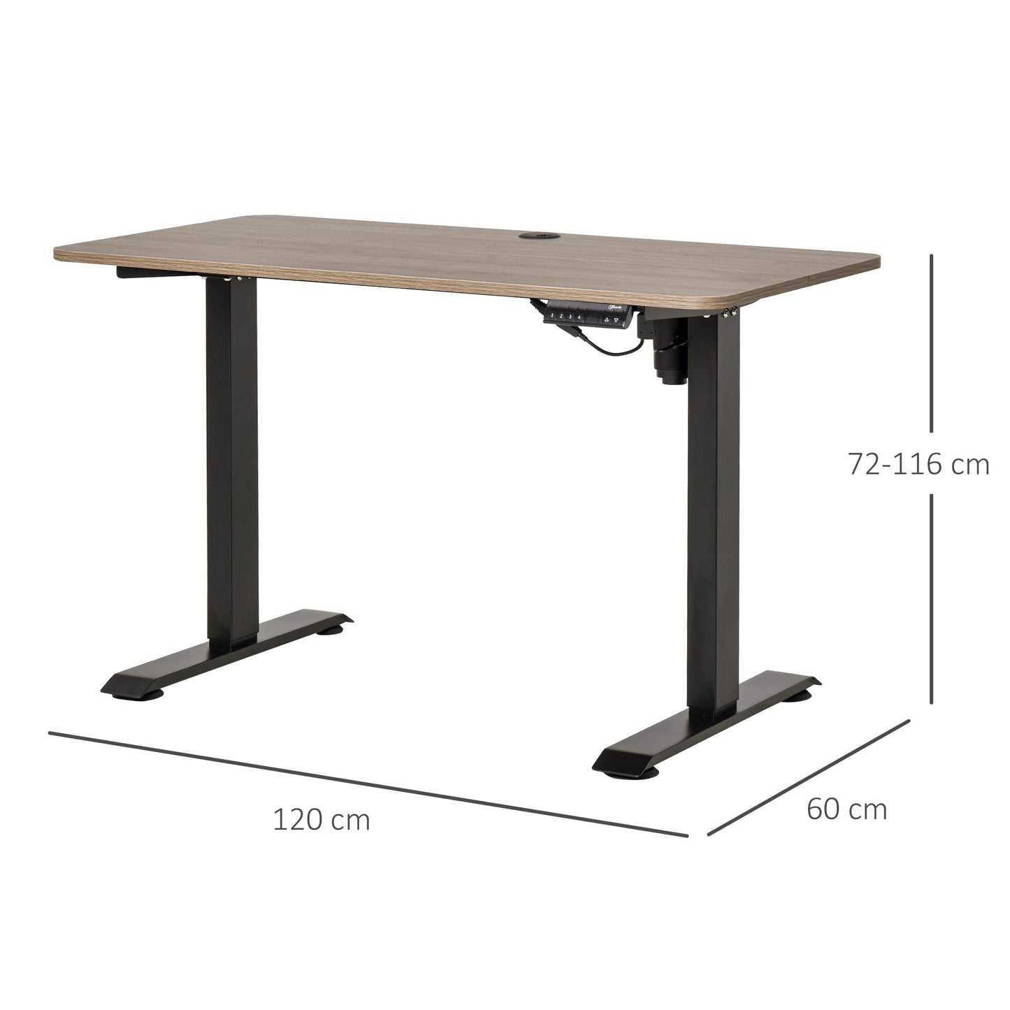 Height Lifting Desk with Anti-Collision Design, Electric Adjustment PC Desk, Black Metal Teak Wood