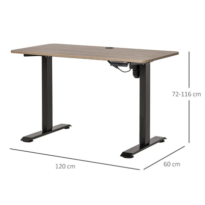 Height Lifting Desk with Anti-Collision Design, Electric Adjustment PC Desk, Black Metal Teak Wood