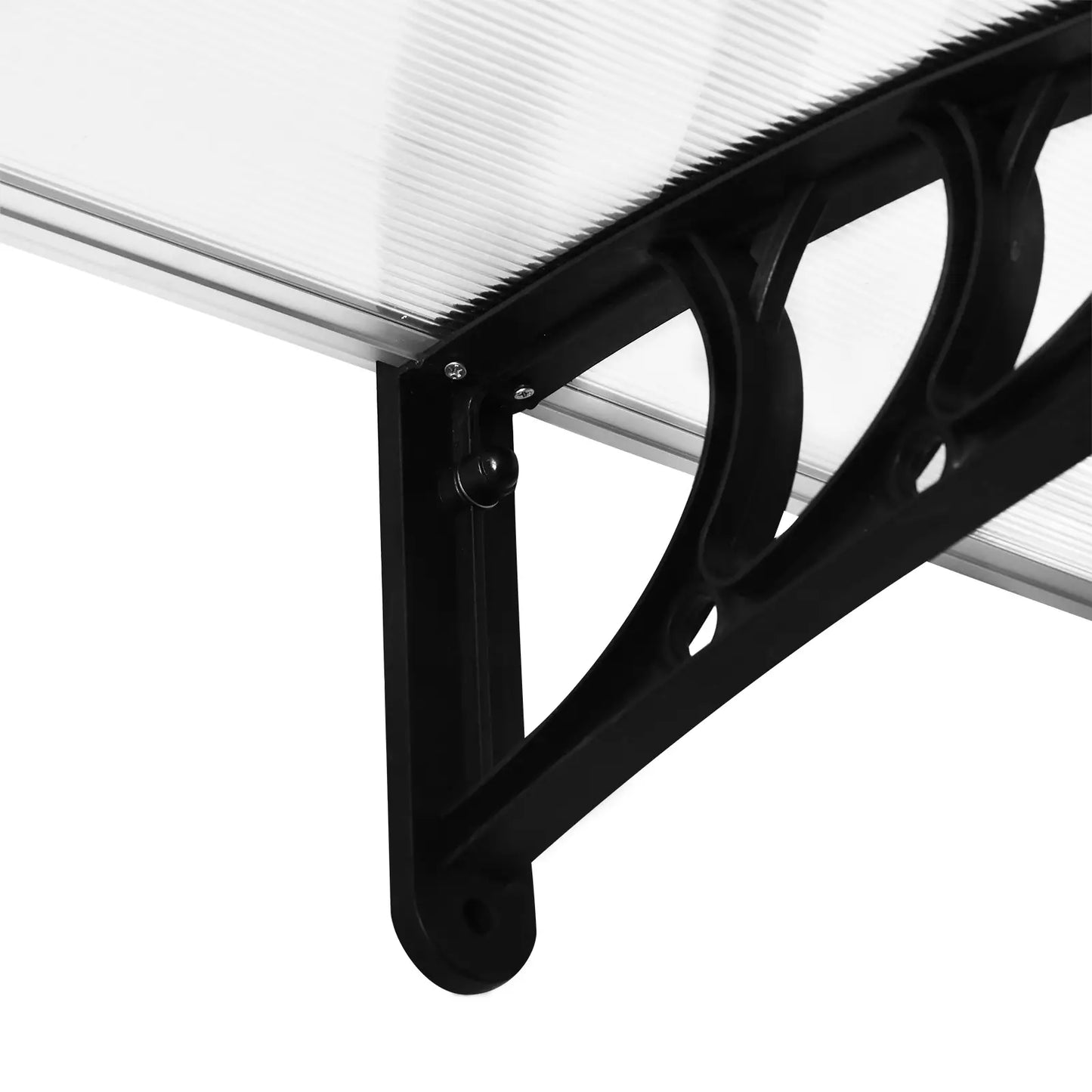 Outdoor Canopy Shelter 195x75cm in Polycarbonate and Aluminum for Balcony Windows and Doors, Transparent