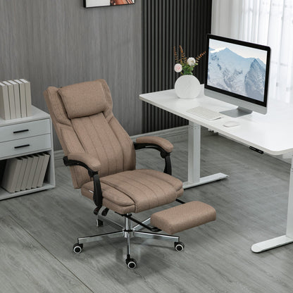 Massage Office Chair with Footrest and Remote Control, in Linen Effect Fabric, 65x61x105-113 cm, Brown