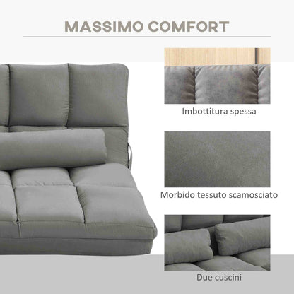 2-in-1 Floor Sofa with 7-Level Reclining Backrest and Cushions, 130x73x60 cm, Charcoal Grey