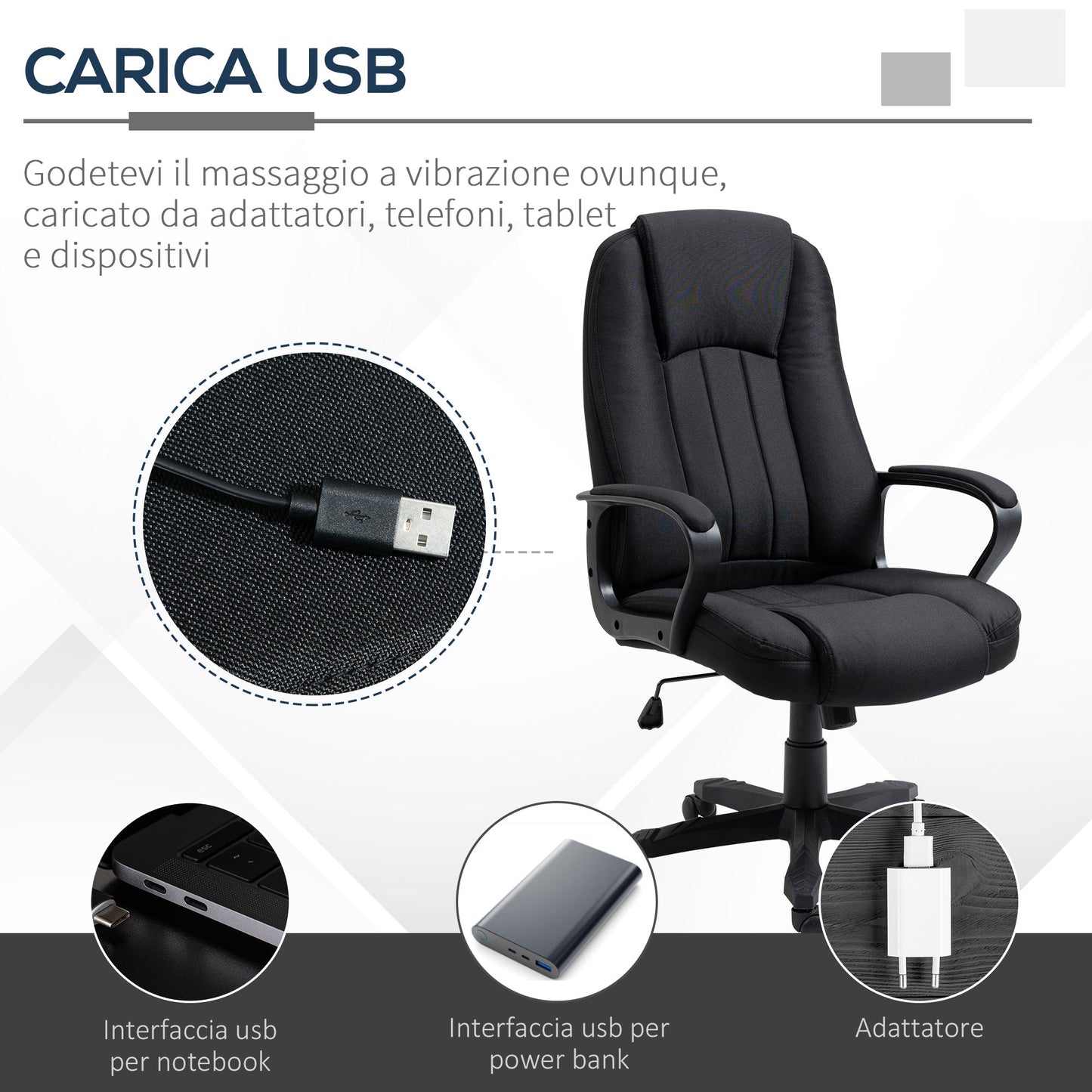 Height-Adjustable Massage Office Chair, 60x74x106-116cm, Black