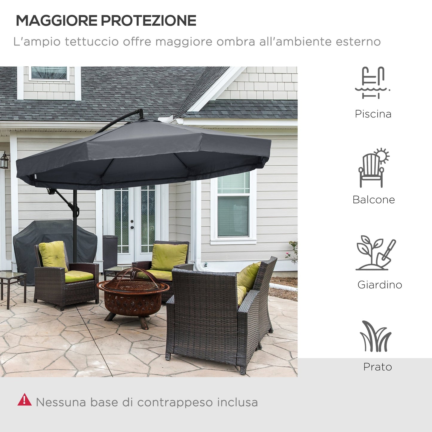 Garden Umbrella 3x3 m with Mosquito Net, Crank Opening and Cross Base, Dark Grey