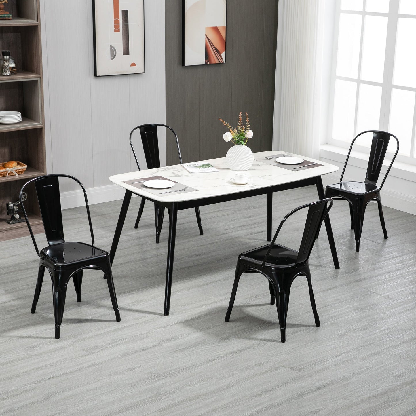 Set of 4 Industrial Style Stackable Steel Kitchen Chairs, 45x53x85cm, Black