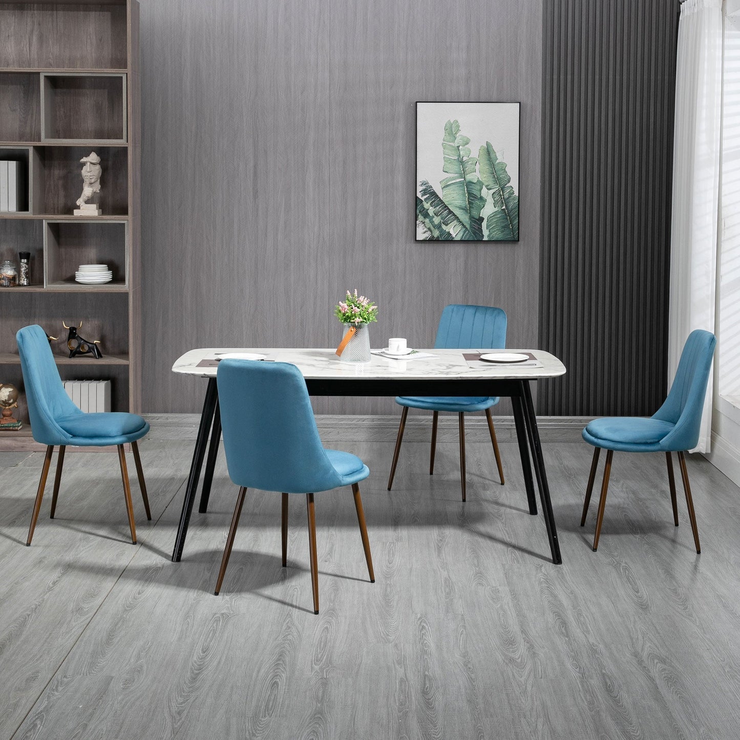 TEAL  | Padded Kitchen Chairs, Set of 4 in Polyester and Steel, 47x55x86 cm, Blue