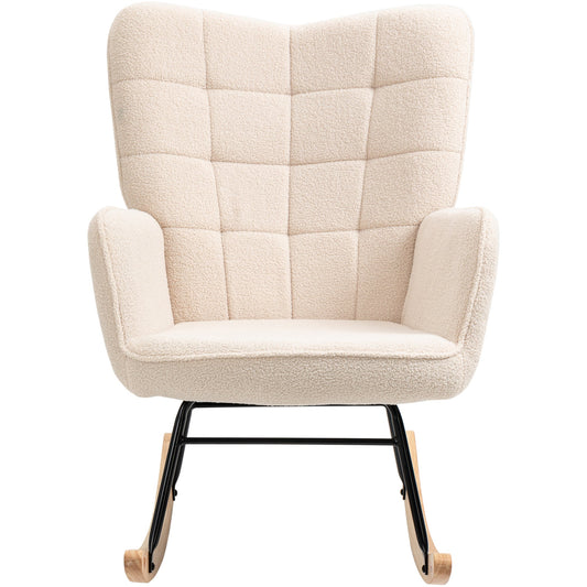 Upholstered Rocking Chair in Wood and Steel for Living Room and Bedroom, 71x98x101 cm, Beige