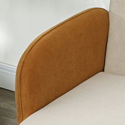 Nordic Style 2 Seater Sofa in Velvet Effect Fabric and Wood, 138x73x74 cm, Cream and Orange