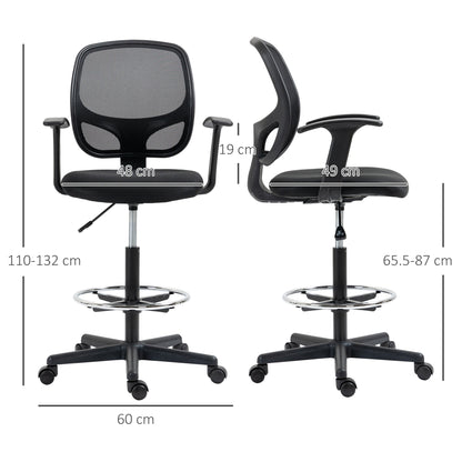Height Adjustable Office Chair with Armrests, Wheels and Padded Seat, 60x56x110-132 cm, Black