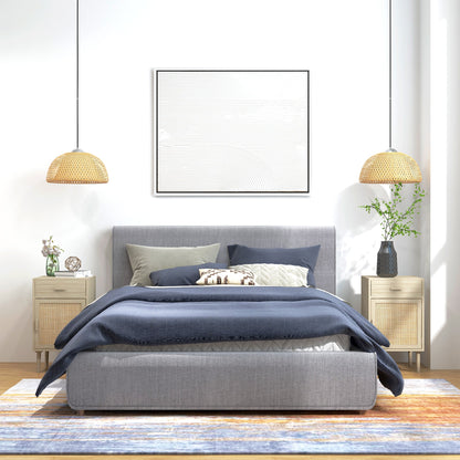 Set of 2 Bedside Tables for Bedroom with Drawer and Door in Boho Style Rattan, Wood Colour