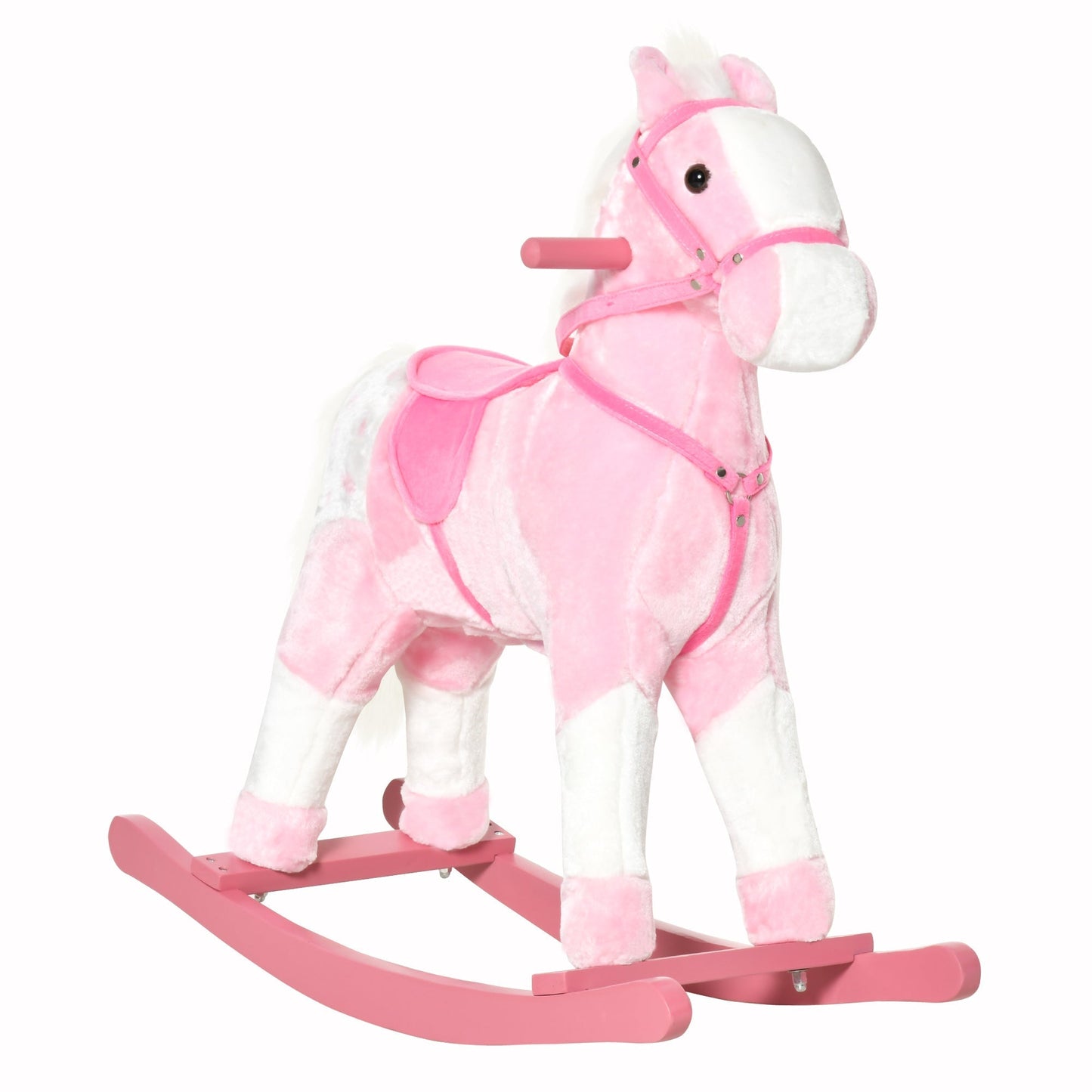 Wooden Rocking Horse with Animal Sound Toy Gift for Children, 74 x 28 x 65 cm, Pink