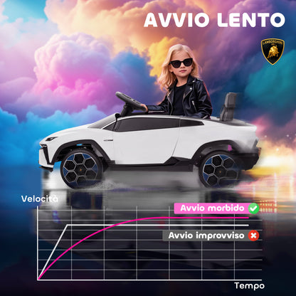 Lamborghini Licensed Electric Ride-On Car for Kids with Horn and Remote Control, 3-Speed Adjustable, White