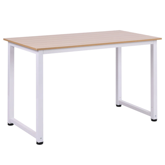 Modern Computer Desk with Adjustable Legs and MDF and Metal Frame, Dining Table 120x60x76 cm, White and Wood Colour