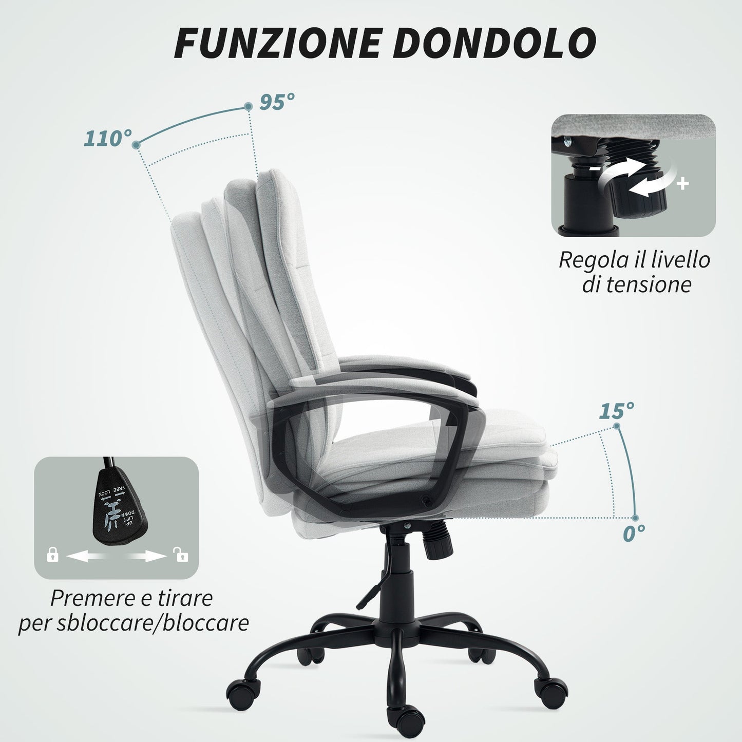 Ergonomic Office Chair with High Back, Adjustable Height and Rocking, Gray