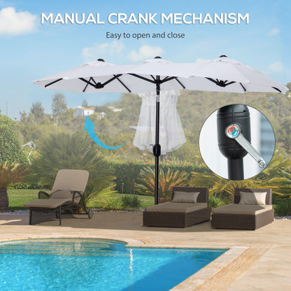 Double Tilting Garden Umbrella with Crank Opening, 295x152x222cm, White