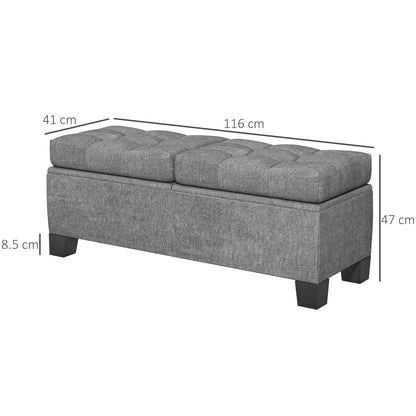 Fabric Storage Bench with Quilted Padding, 116x41x47cm, Grey