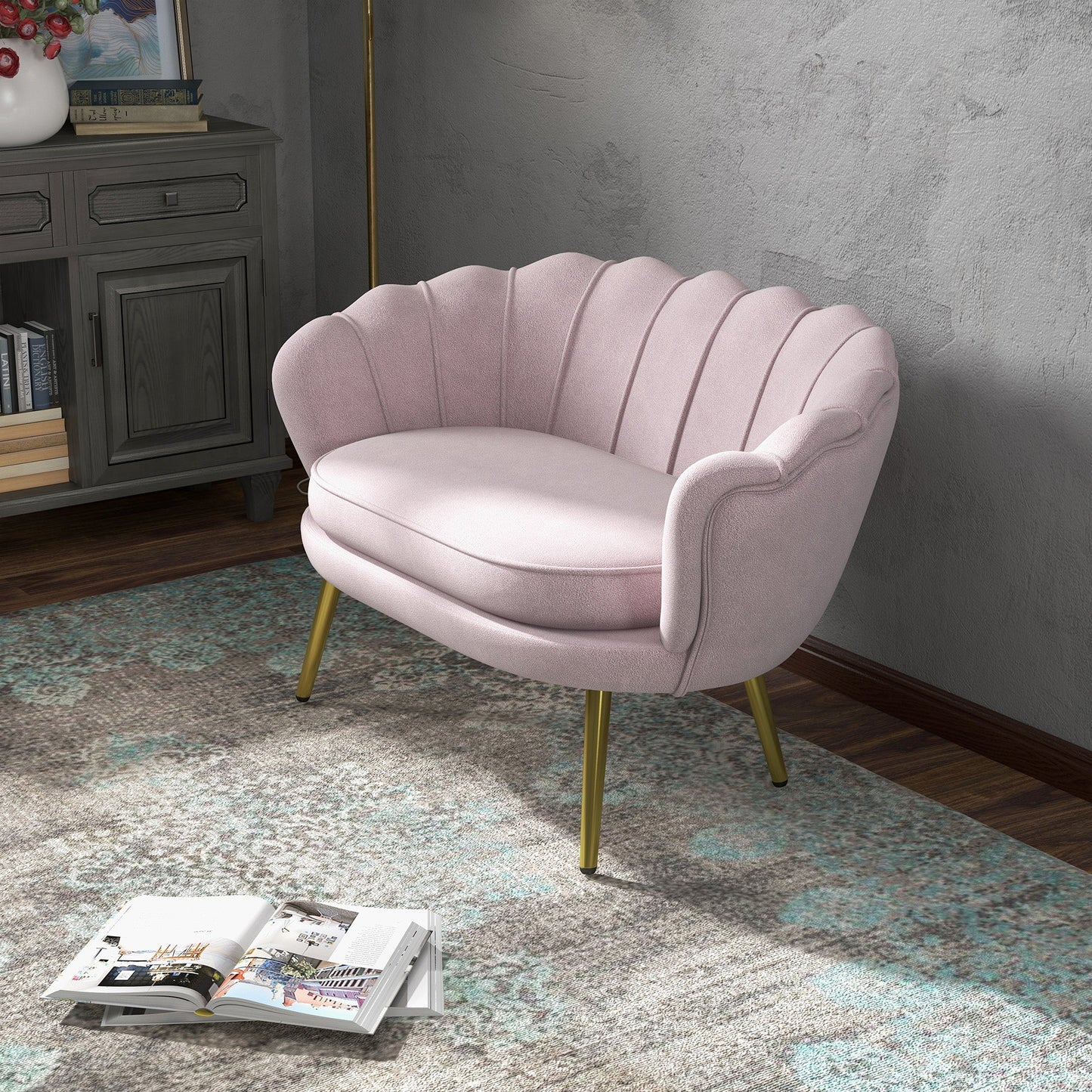 2 Seater Sofa in Industrial Chic Style in Velvet Effect Fabric and Metal, 130x77x77 cm, Pink