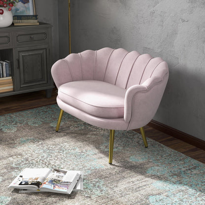 2 Seater Sofa in Industrial Chic Style in Velvet Effect Fabric and Metal, 130x77x77 cm, Pink