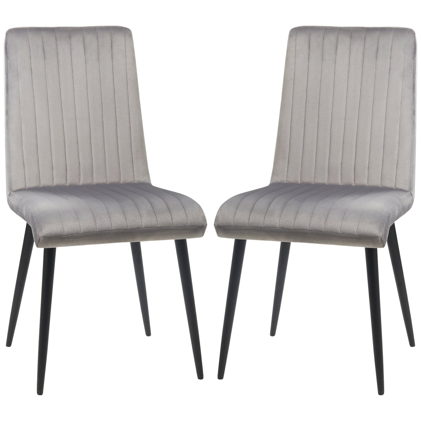 Set of 2 Padded and Space-Saving Kitchen Chairs with Steel Legs, 43x58x90 cm, Grey and Black