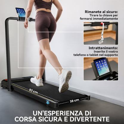 Folding Treadmill with Adjustable Incline, Speed 1-10 km/h, LED Display and Remote Control, Black