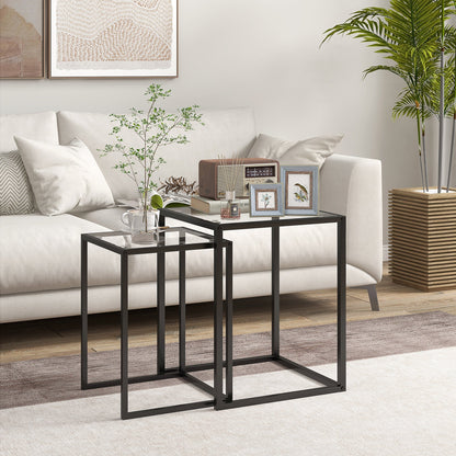 CIELO | Set of 2 Modern Black Coffee Tables with Tempered Glass