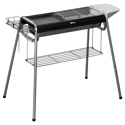 Charcoal Barbecue with Grill and Cooking Plate, Basket and Shelves, 96x61x72cm, Black