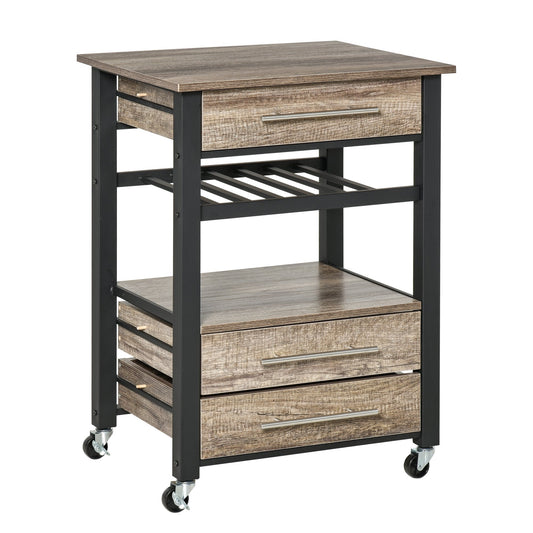 Kitchen Trolley with 3 Drawers and Shelf, Multipurpose Chipboard Cabinet, 60x50x84.5cm, Oak