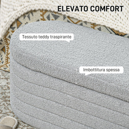 Teddy Fabric Bed End Bench with Storage Compartment, 116x41x40.5cm, Light Grey