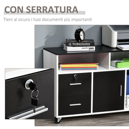 Printer Cabinet with Drawers, Multipurpose Cabinet for Office and Home, Black and White, 100x35x65cm