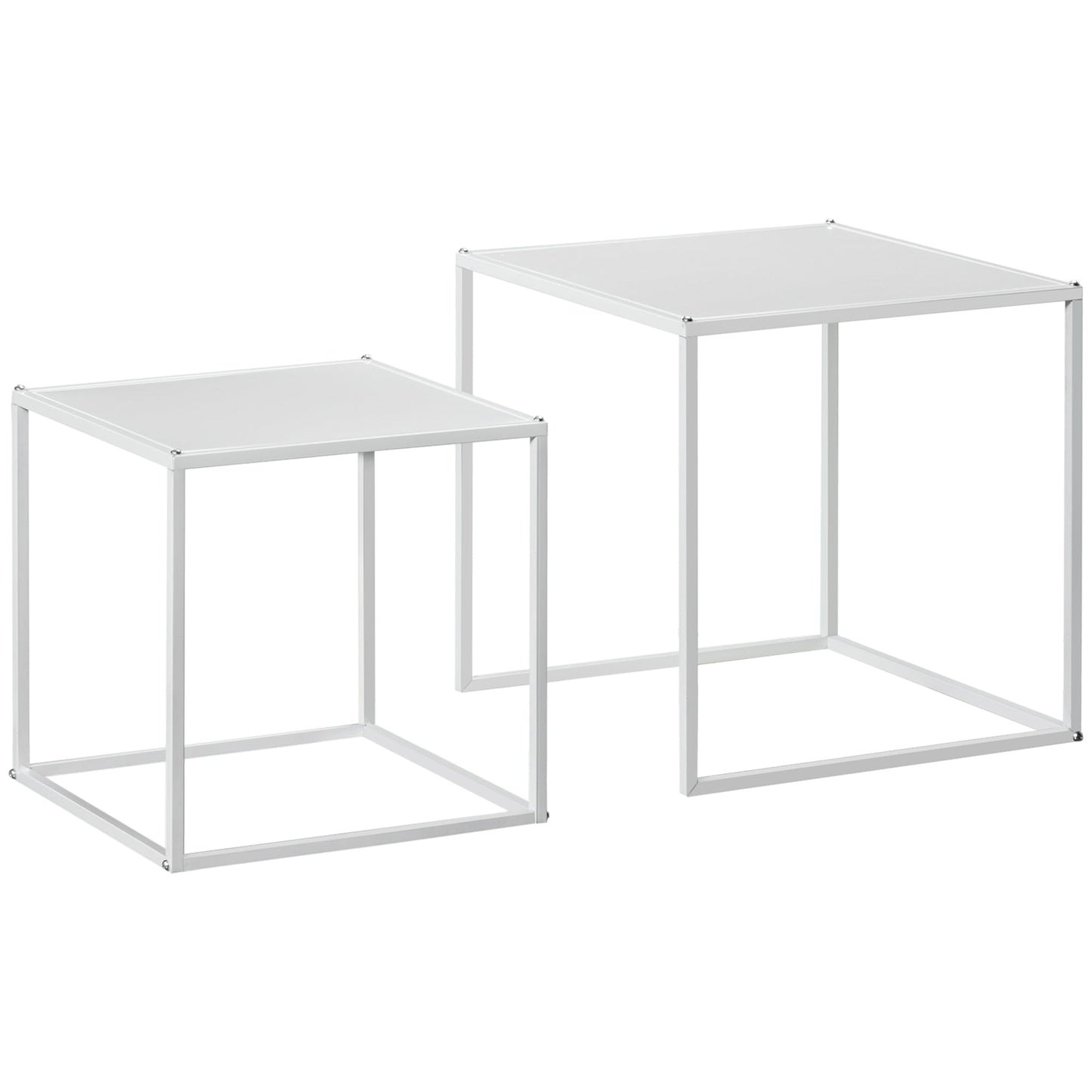 Set of 2 Stackable Square Steel Coffee Tables, White