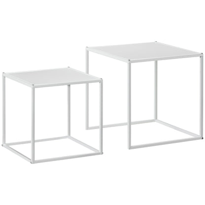 Set of 2 Stackable Square Steel Coffee Tables, White