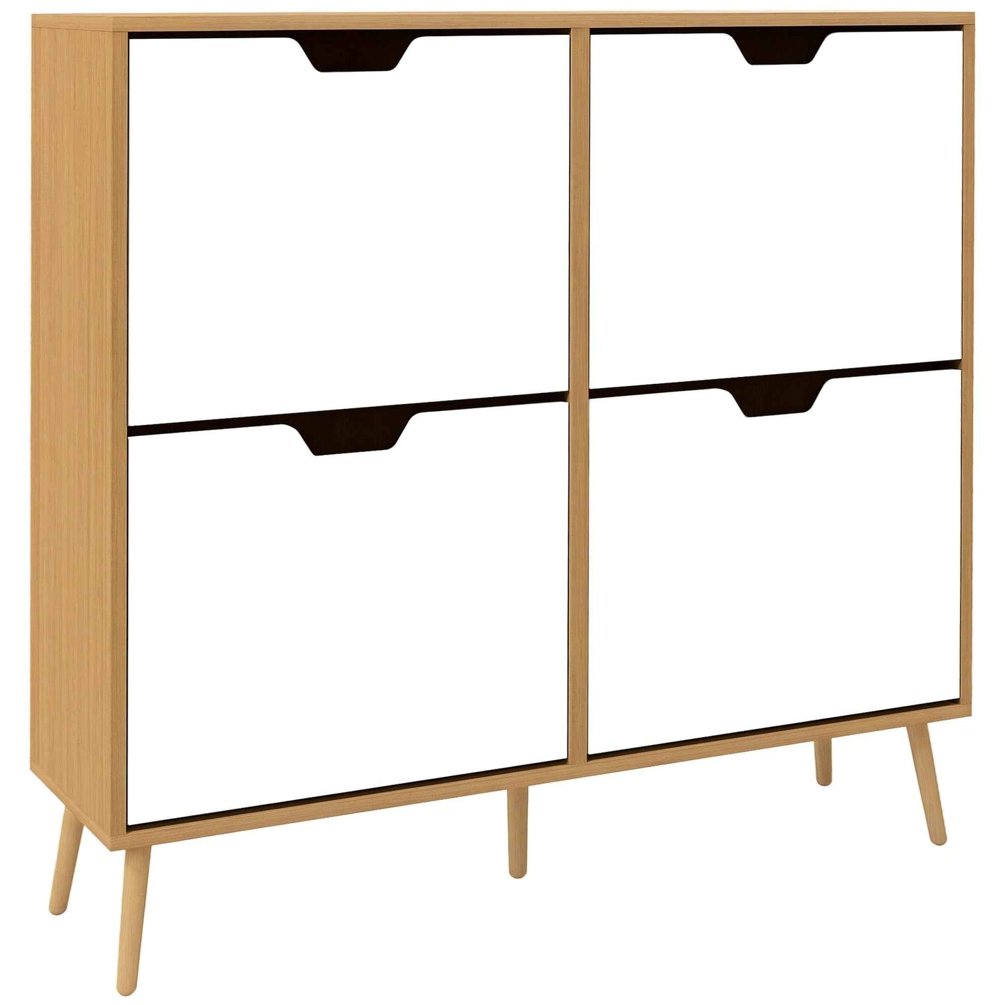 Chipboard and Pine Shoe Rack with 4 Drawers and 2 Adjustable Shelves for Each Drawer, 95x26x95 cm