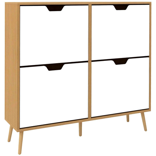 Chipboard and Pine Shoe Rack with 4 Drawers and 2 Adjustable Shelves for Each Drawer, 95x26x95 cm