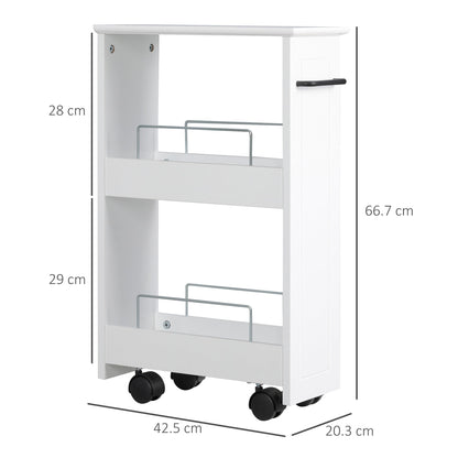 Multipurpose Space Saving Cart in MDF Wood and Wheels, 42.5x20.3x66.7cm, White