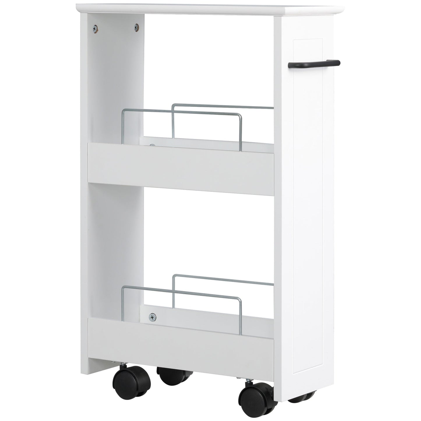 Multipurpose Space Saving Cart in MDF Wood and Wheels, 42.5x20.3x66.7cm, White