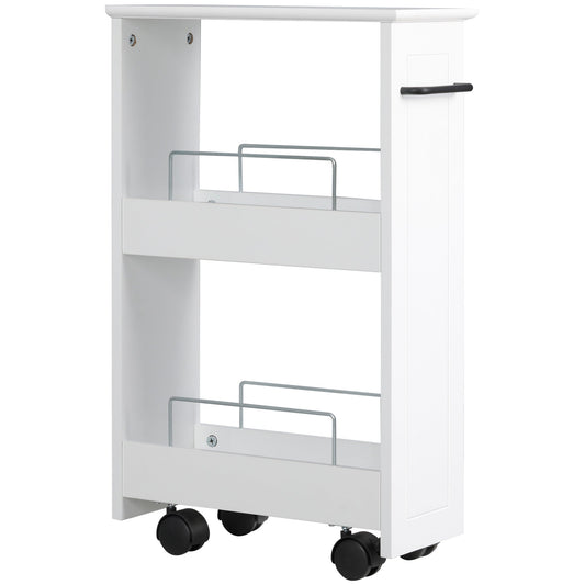 Multipurpose Space Saving Cart in MDF Wood and Wheels, 42.5x20.3x66.7cm, White