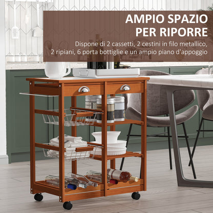 Multipurpose Kitchen Cart in Pine Wood 74 x 37 x 76cm Light Brown