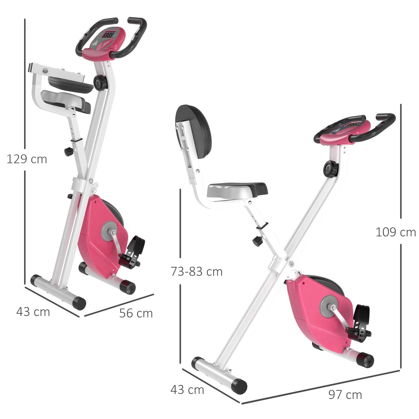 Folding Exercise Bike with 5 Adjustable Positions and 8 Levels of Magnetic Resistance, X-Shaped Structure, 43x97x109cm, Pink and White