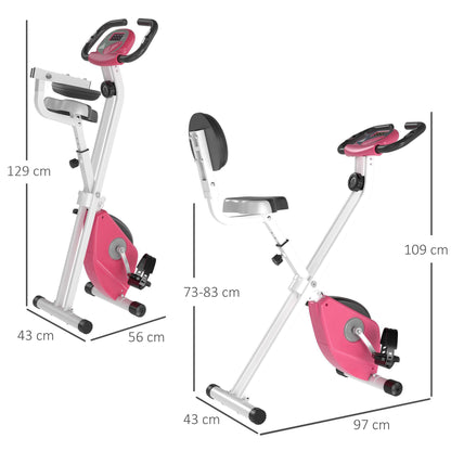 Folding Exercise Bike with 5 Adjustable Positions and 8 Levels of Magnetic Resistance, X-Shaped Structure, 43x97x109cm, Pink and White