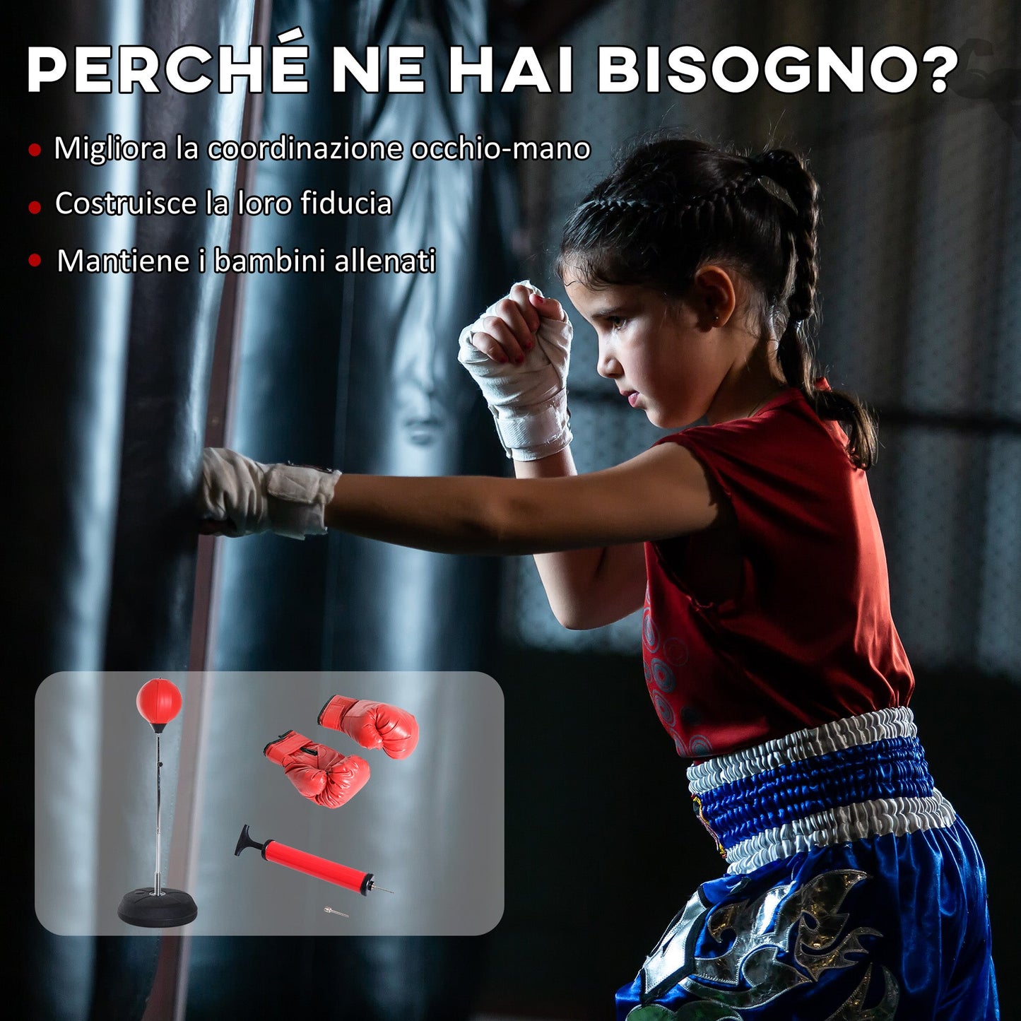 Height Adjustable Floor Punching Ball with Boxing Gloves and Fillable Base, 43x43x126-144 cm, Red